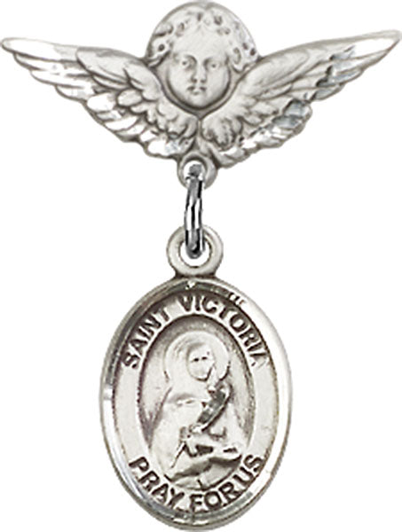 St. Victoria Charm and Angel with Smaller Wings Badge Pin