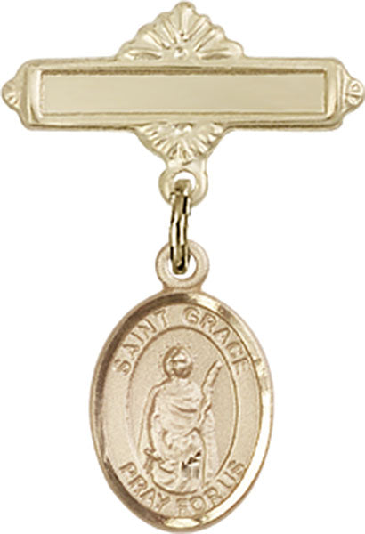 St. Grace Charm and Polished Engravable Badge Pin