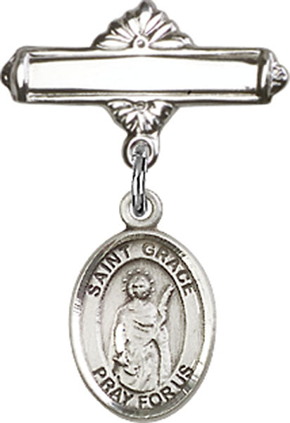 St. Grace Charm and Polished Engravable Badge Pin