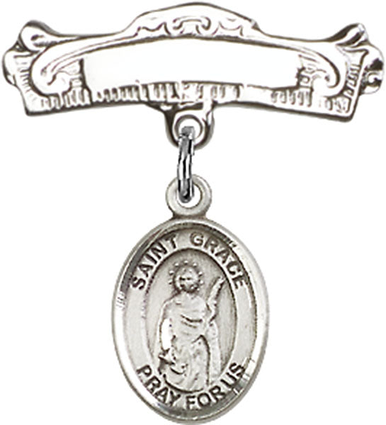 St. Grace Charm and Arched Polished Engravable Badge Pin