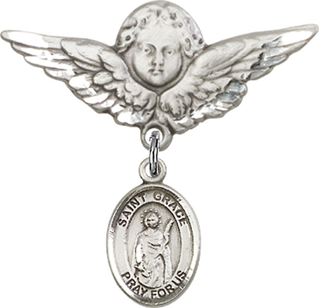 St. Grace Charm and Angel with Larger Wings Badge Pin