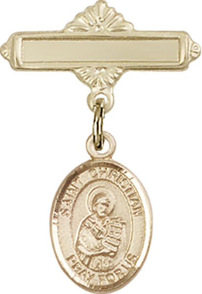 St. Christian Demosthenes Charm and Polished Engravable Badge Pin