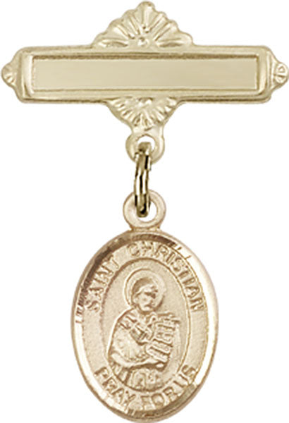 St. Christian Demosthenes Charm and Polished Engravable Badge Pin