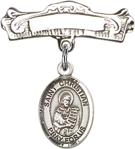 St. Christian Demosthenes Charm and Arched Polished Engravable Badge Pin