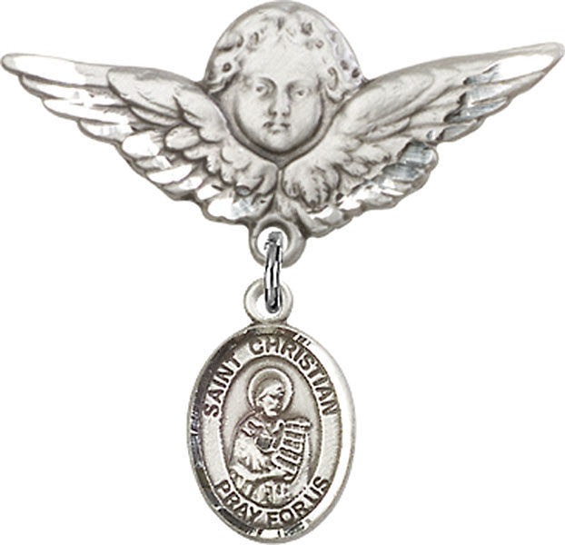 St. Christian Demosthenes Charm and Angel with Larger Wings Badge Pin