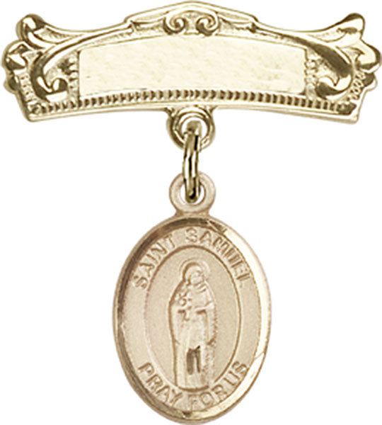 St. Samuel Charm and Arched Polished Engravable Badge Pin