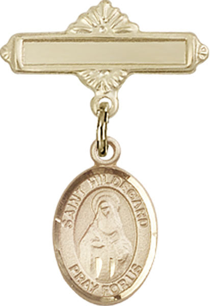 St. Hildegard Von Bingen Charm and Polished Engravable Badge Pin