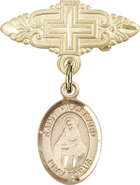 St. Hildegard Von Bingen Charm and Badge Pin with Cross