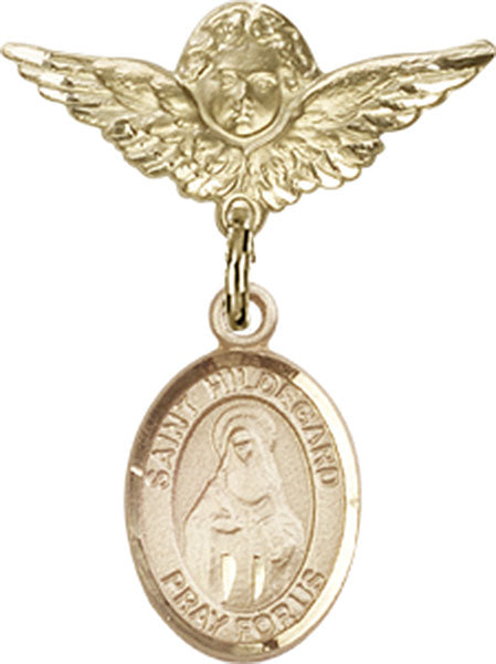St. Hildegard Von Bingen Charm and Angel with Smaller Wings Badge Pin