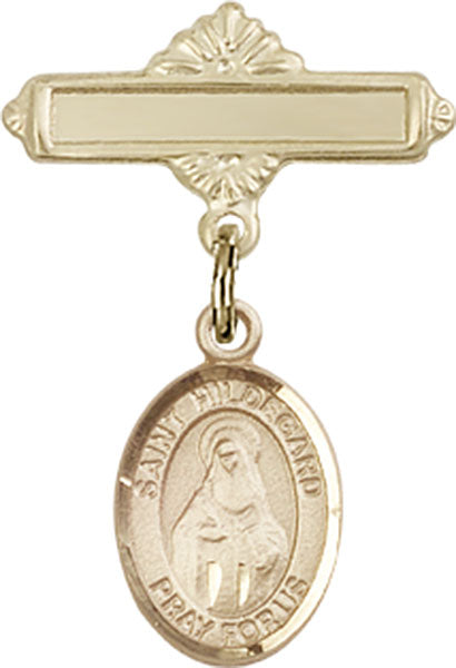 St. Hildegard Von Bingen Charm and Polished Engravable Badge Pin