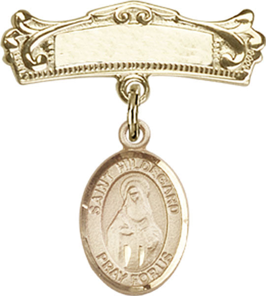 St. Hildegard Von Bingen Charm and Arched Polished Engravable Badge Pin
