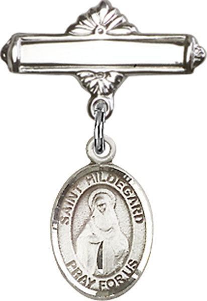 St. Hildegard Von Bingen Charm and Polished Engravable Badge Pin