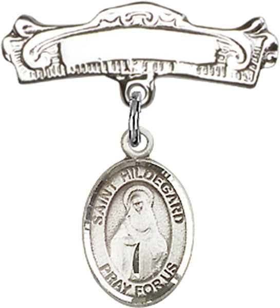 St. Hildegard Von Bingen Charm and Arched Polished Engravable Badge Pin