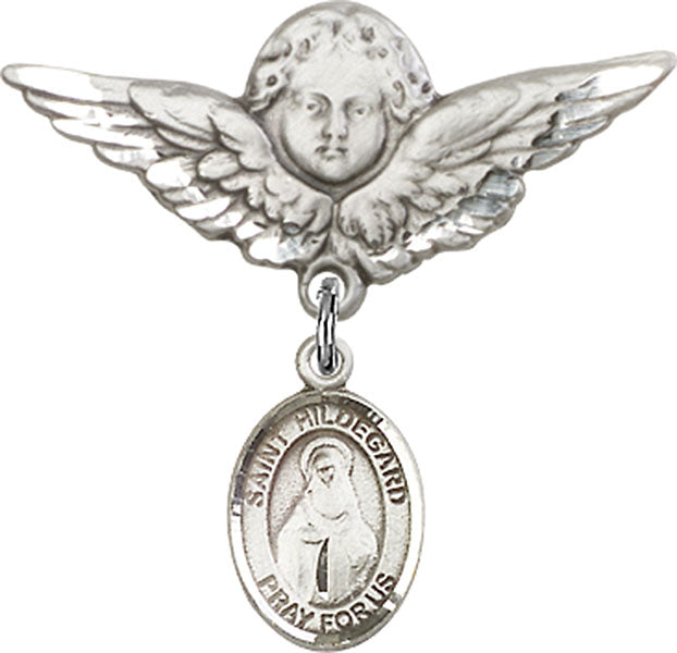 St. Hildegard Von Bingen Charm and Angel with Larger Wings Badge Pin