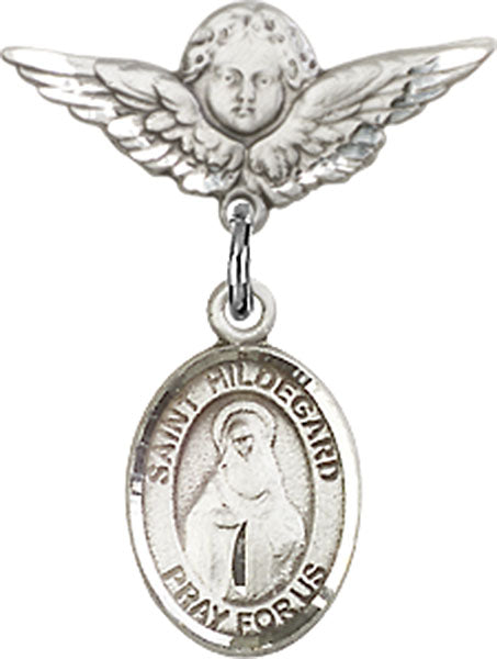 St. Hildegard Von Bingen Charm and Angel with Smaller Wings Badge Pin