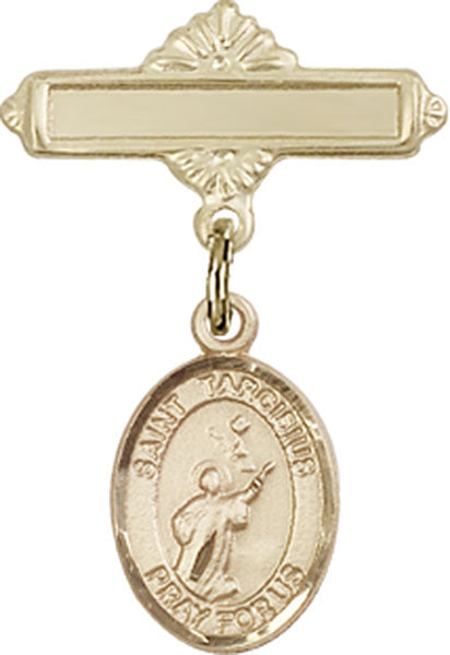 St. Tarcisius Charm and Polished Engravable Badge Pin