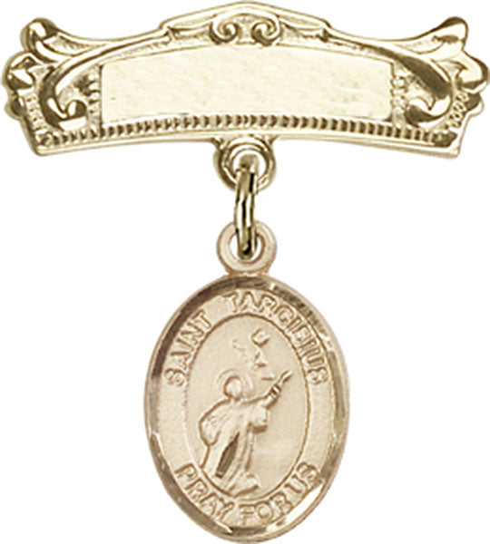 St. Tarcisius Charm and Arched Polished Engravable Badge Pin