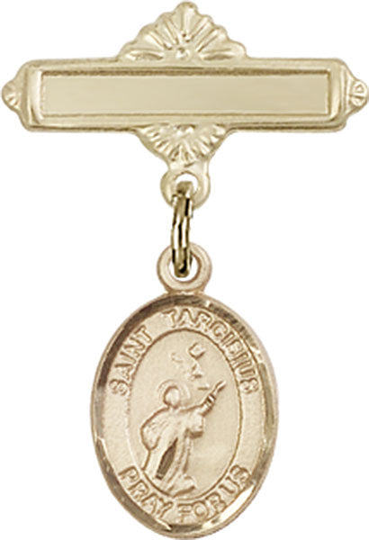 St. Tarcisius Charm and Polished Engravable Badge Pin