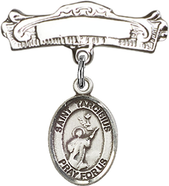St. Tarcisius Charm and Arched Polished Engravable Badge Pin