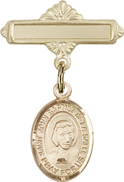 St. John Baptist de la Salle Charm and Polished Engravable Badge Pin