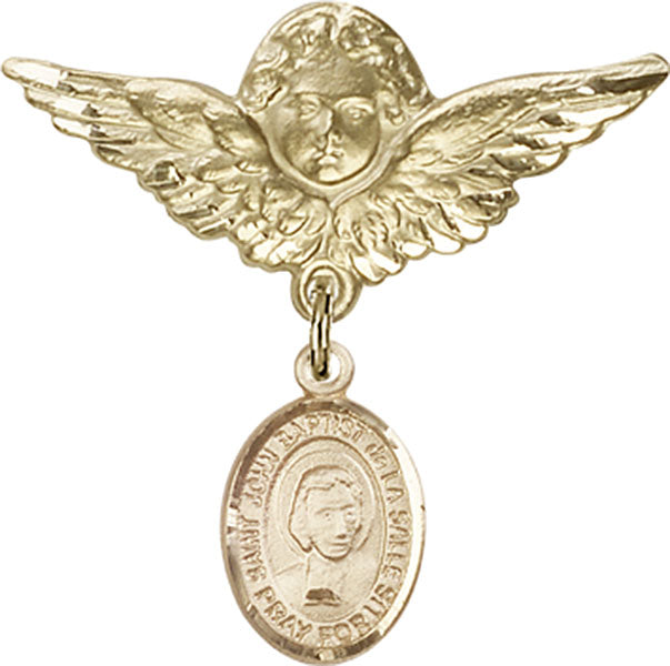 St. John Baptist de la Salle Charm and Angel with Larger Wings Badge Pin