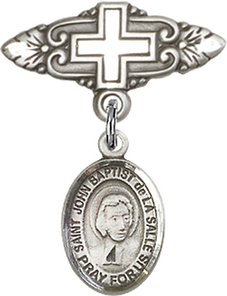 St. John Baptist de la Salle Charm and Badge Pin with Cross