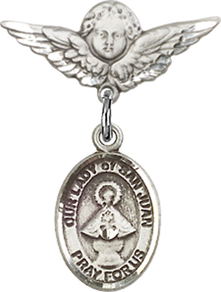 Our Lady of San Juan Charm and Angel with Smaller Wings Badge Pin
