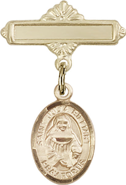St. Julia Billiart Charm and Polished Engravable Badge Pin