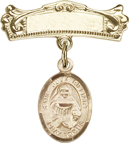 St. Julia Billiart Charm and Arched Polished Engravable Badge Pin