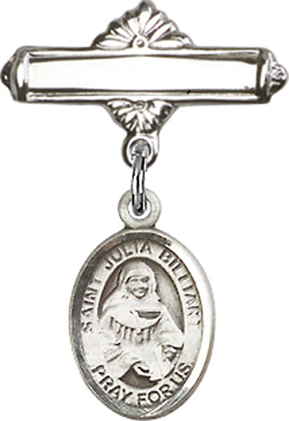 St. Julia Billiart Charm and Polished Engravable Badge Pin