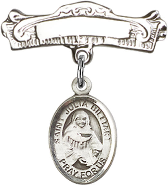 St. Julia Billiart Charm and Arched Polished Engravable Badge Pin