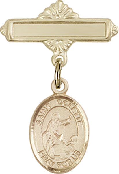 St. Colette Charm and Polished Engravable Badge Pin