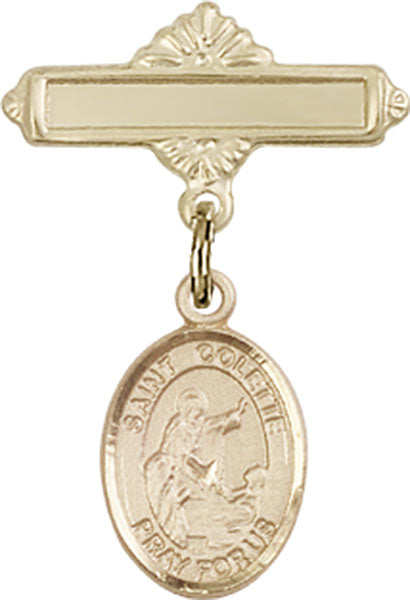 St. Colette Charm and Polished Engravable Badge Pin