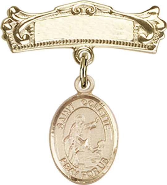 St. Colette Charm and Arched Polished Engravable Badge Pin