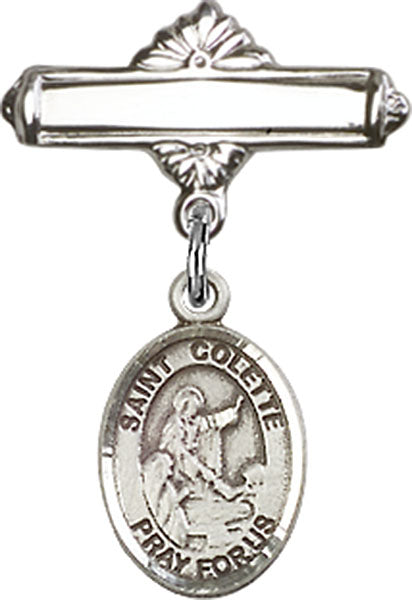 St. Colette Charm and Polished Engravable Badge Pin