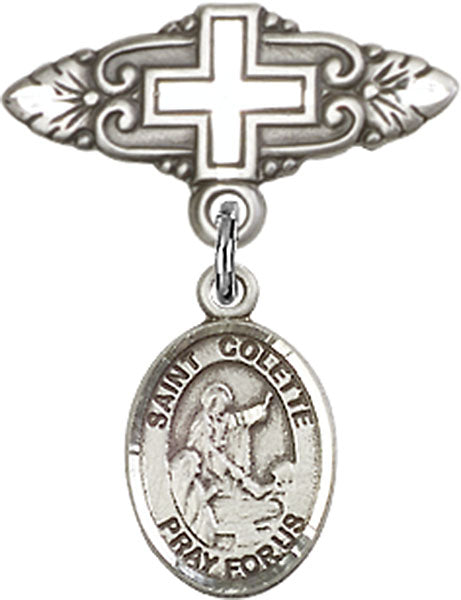 St. Colette Charm and Badge Pin with Cross
