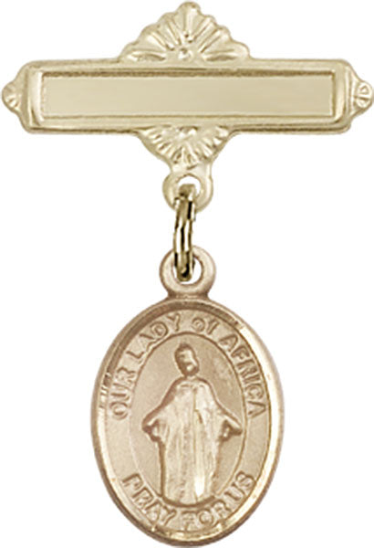 Our Lady of Africa Charm and Polished Engravable Badge Pin