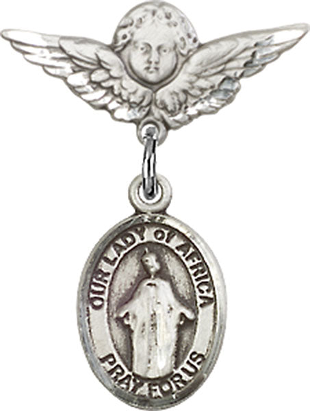 Our Lady of Africa Charm and Angel with Smaller Wings Badge Pin