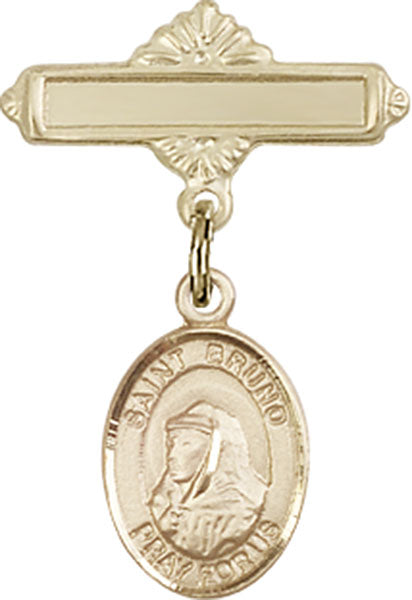 St. Bruno Charm and Polished Engravable Badge Pin