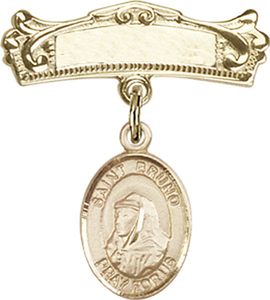 St. Bruno Charm and Arched Polished Engravable Badge Pin