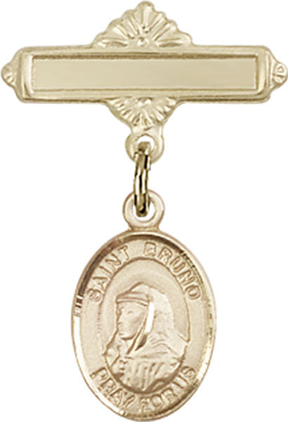 St. Bruno Charm and Polished Engravable Badge Pin