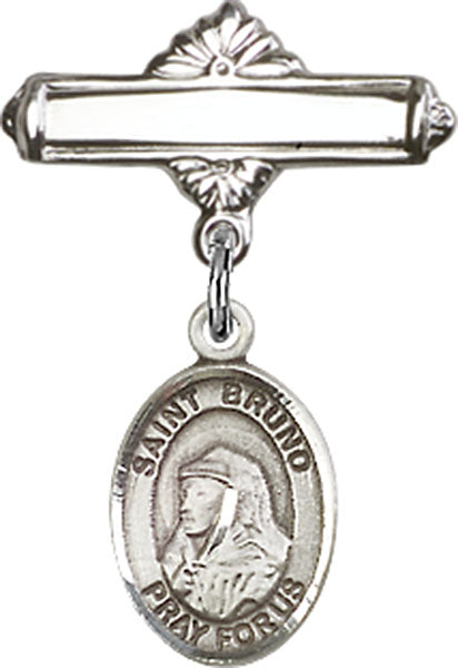 St. Bruno Charm and Polished Engravable Badge Pin