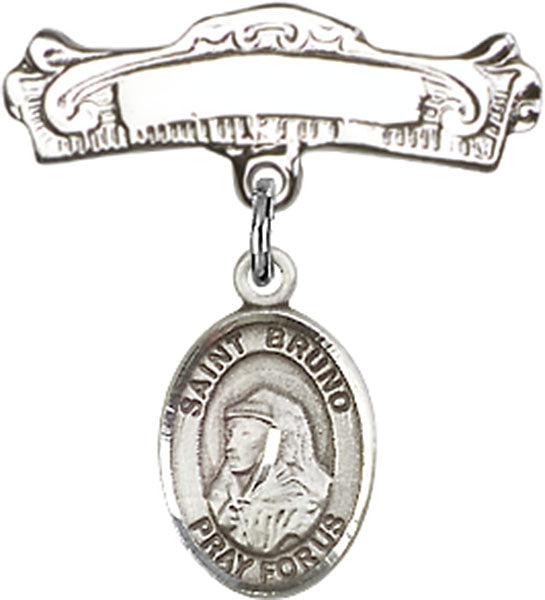 St. Bruno Charm and Arched Polished Engravable Badge Pin