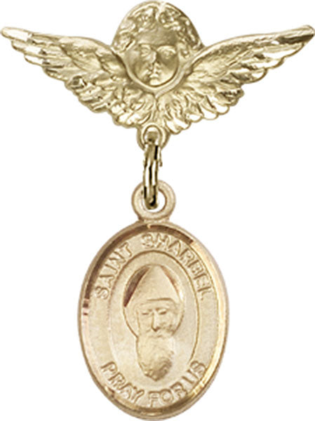 St. Sharbel Charm and Angel with Smaller Wings Badge Pin