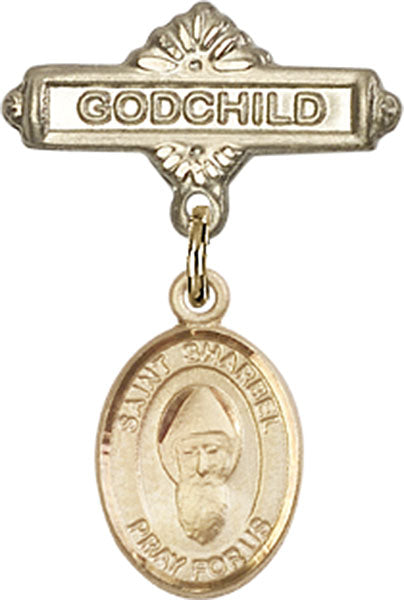 St. Sharbel Charm and Godchild Badge Pin