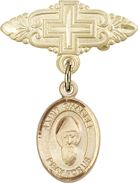 St. Sharbel Charm and Badge Pin with Cross