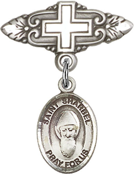 St. Sharbel Charm and Badge Pin with Cross