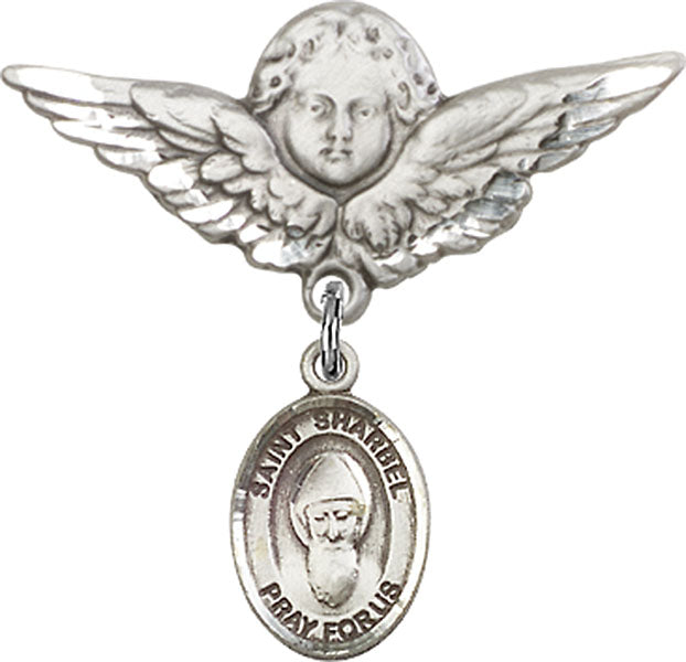 St. Sharbel Charm and Angel with Larger Wings Badge Pin