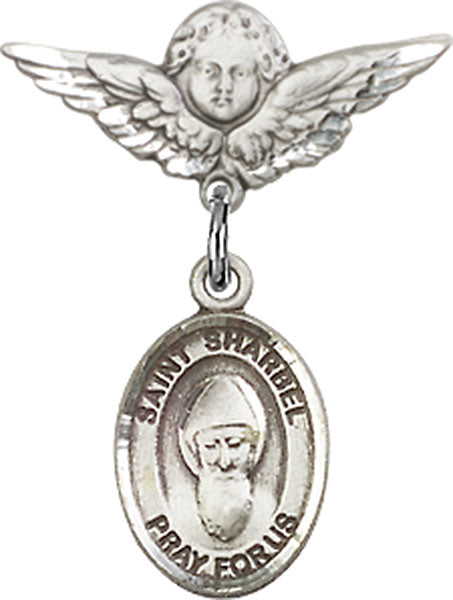 St. Sharbel Charm and Angel with Smaller Wings Badge Pin