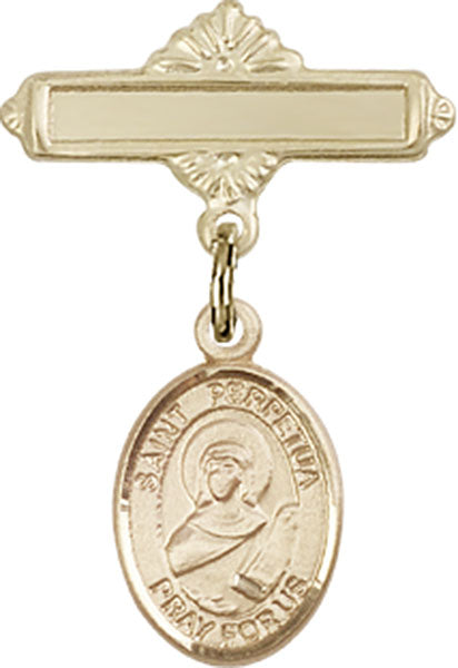 St. Perpetua Charm and Polished Engravable Badge Pin